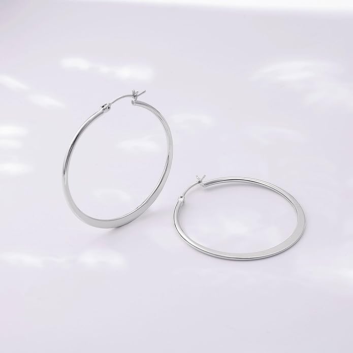 Gacimy Flattened 14K Gold Plated Hoop Earrings for Women, 14K Real Gold Plated Hoops with 925 Sterling Silver Post,Hypoallergenic Lightweight Earring