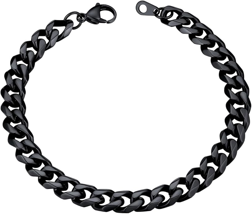 U7 Link Bracelets for Men, Cuban Link/Rope/Watch Band Solid Bracelet, Silver Black Gold Color Wrist Bracelet 3/6/9/12/15mm Width, 6.5/7.5/8.3 Inch Length, Hand Chain Jewelry for Mens Women