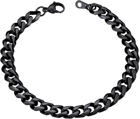 U7 Link Bracelets for Men, Cuban Link/Rope/Watch Band Solid Bracelet, Silver Black Gold Color Wrist Bracelet 3/6/9/12/15mm Width, 6.5/7.5/8.3 Inch Length, Hand Chain Jewelry for Mens Women