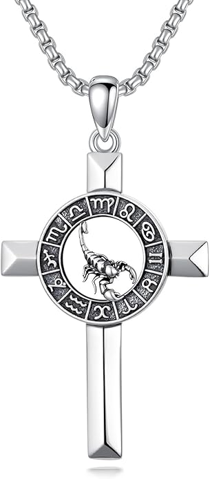 MEIDERBO Cross Zodiac Necklace 925 Sterling Silver 12 Constellation Horoscope Astrology Pendant Necklace Zodiac Sign Jewelry Gifts for Men Women