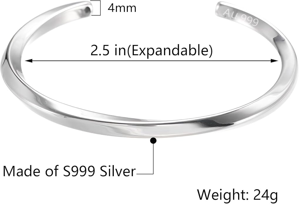 Kim Carrey S925 Sterling Silver Bracelet, Open Bangle Cuff Design, Men's Stacked Bracelets Gift Jewelry for My Man