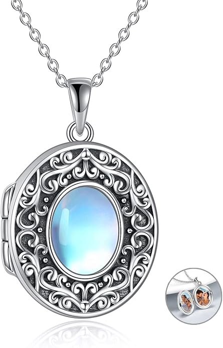 TIGER RIDER Sterling Silver Photo Locket Necklace That Holds Pictures Oval Shaped Photo Jewelry for Mother Daughter Wife