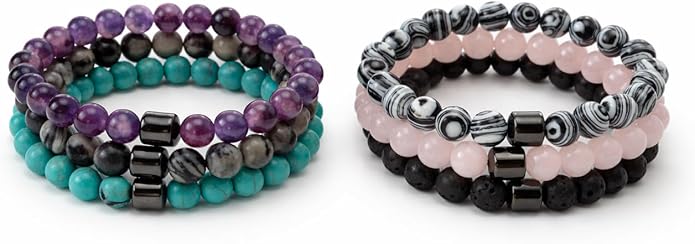 NurtureNest Co. Beaded Bracelet Set for Women & Men – 6-Pack Mixed Stone Stretch Bracelets, Stackable Fashion Jewelry, Neutral & Colorful Styles
