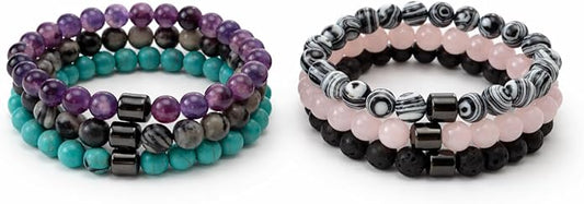 NurtureNest Co. Beaded Bracelet Set for Women & Men – 6-Pack Mixed Stone Stretch Bracelets, Stackable Fashion Jewelry, Neutral & Colorful Styles