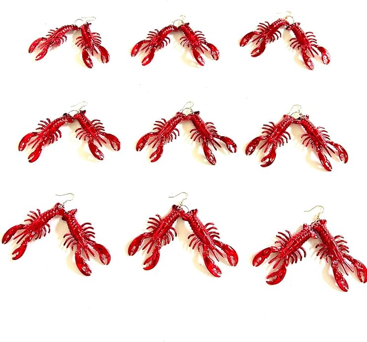 12 Pcs Mardi Gras Red Carwfish Earring Pendant Decoration Mini Beach Lobster Pendant Earrings Gift