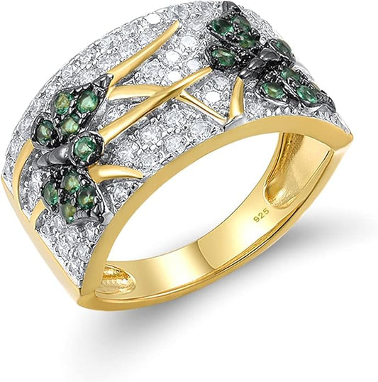 Santuzza 14K Gold Plated Dragonfly Ring Cubic Zirconia 925 Sterling Silver Butterfly Ring