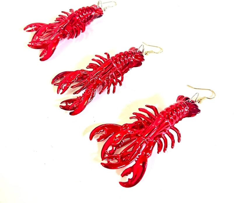 12 Pcs Mardi Gras Red Carwfish Earring Pendant Decoration Mini Beach Lobster Pendant Earrings Gift