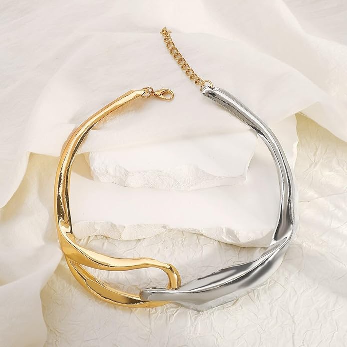 Punk Dripping Water-drop Choker Necklace for Women,Thick Drippy Chain Liquid Metal Collar Necklace Rocker Hip-hop Necklace Cool Metallic Unique Funky Statament Grunge Jewelry