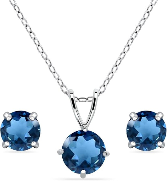 Jewelry Sets for Women, Necklace and Earring Sets for Women, Birthstone Jewelry, Genuine or Synthetic Gemstone, Round Solitaire, Pendant Necklace, Stud Earrings, Sterling Silver Jewelry or Gold Flash