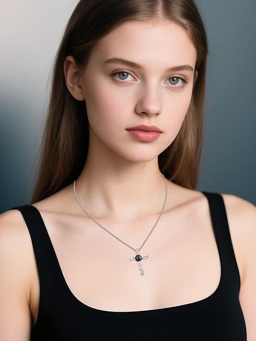 KANNSOAR Tahitian Black Pearl 18K White Gold Plated Sterling Silver Pendant Necklace for Wedding Birthday Anniversary Valentines Day Christmas Pearl Jewelry Gift for Women Wife Mom Lover Girlfriend