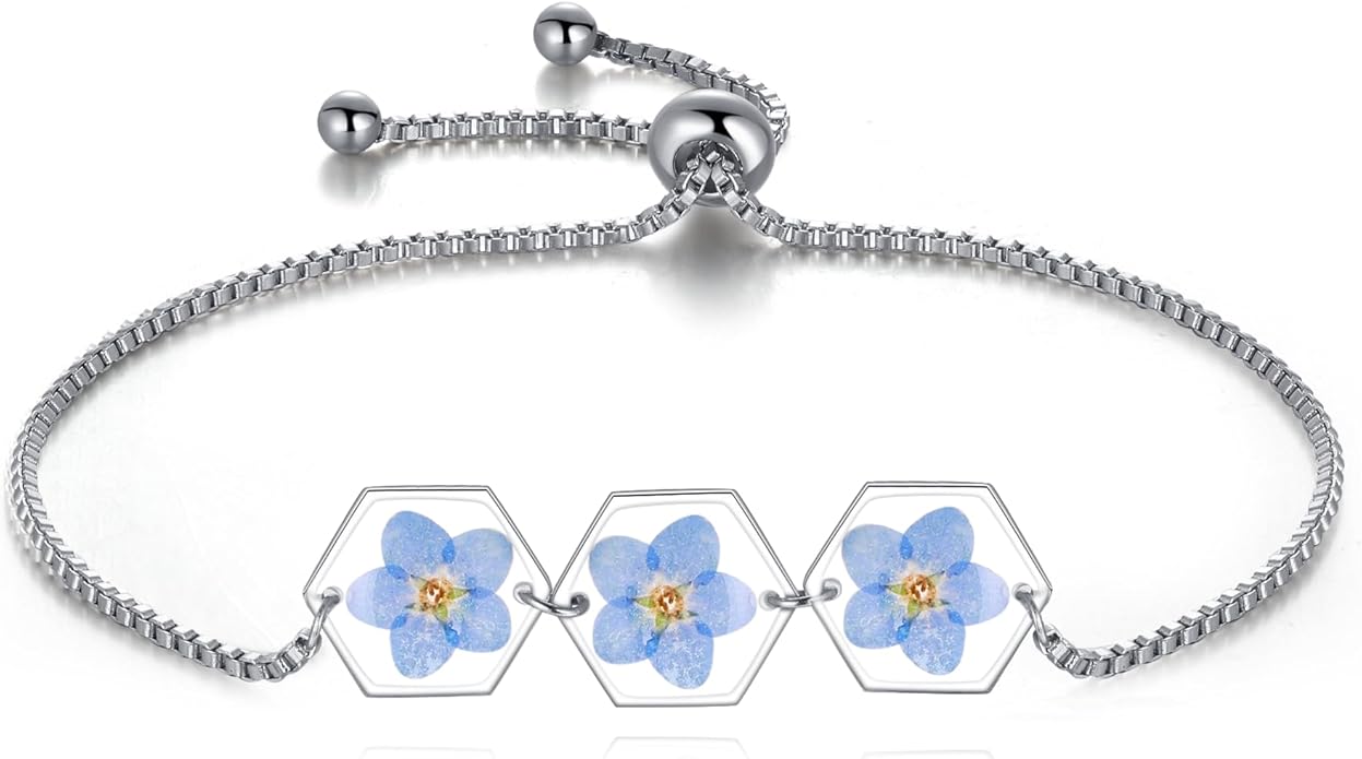 Forget-Me-Not Pressed Wildflower Bracelet | Pressed Flower Bracelet | Gold/Silver Pressed Flower Jewelry | Personalized Handmade Jewelry | Gift For Women