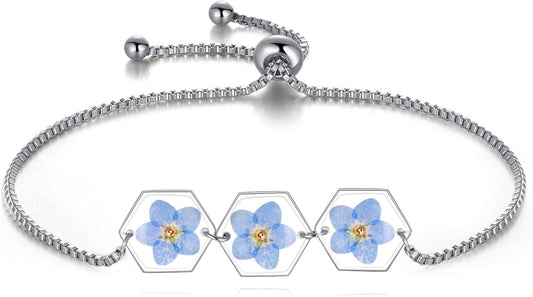 Forget-Me-Not Pressed Wildflower Bracelet | Pressed Flower Bracelet | Gold/Silver Pressed Flower Jewelry | Personalized Handmade Jewelry | Gift For Women