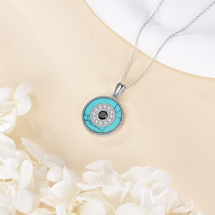 YFN Evil Eye Pendant Necklace for Women 925 Sterling Silver Greek Protection Jewelry with Blue Sapphire and Black Cz Amulet Gift