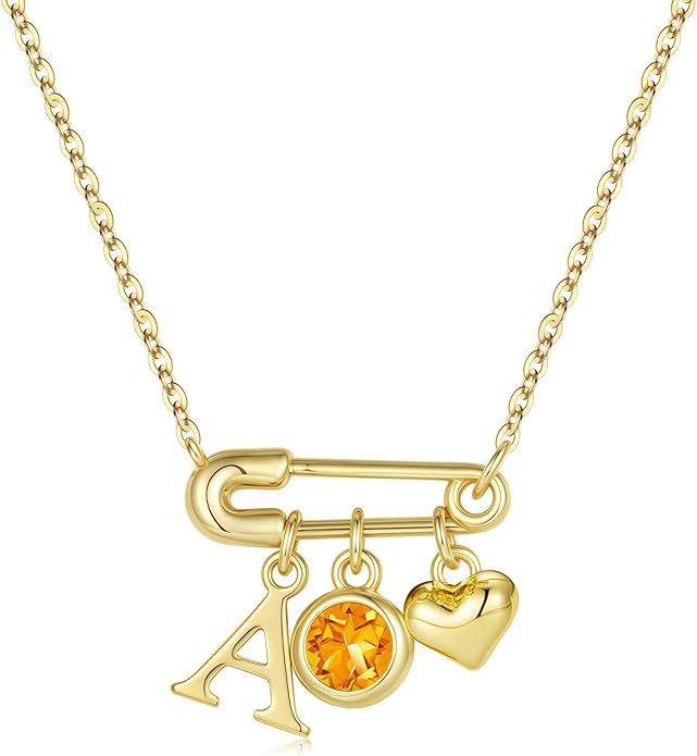 MONOOC Christmas Gifts for Women Girls - 14K-Gold-Plated Dainty Paperclip Heart Initial Necklace Birthstone Necklace Jewelry Birthday Gifts for Women Her Mom Friend Wife Sister