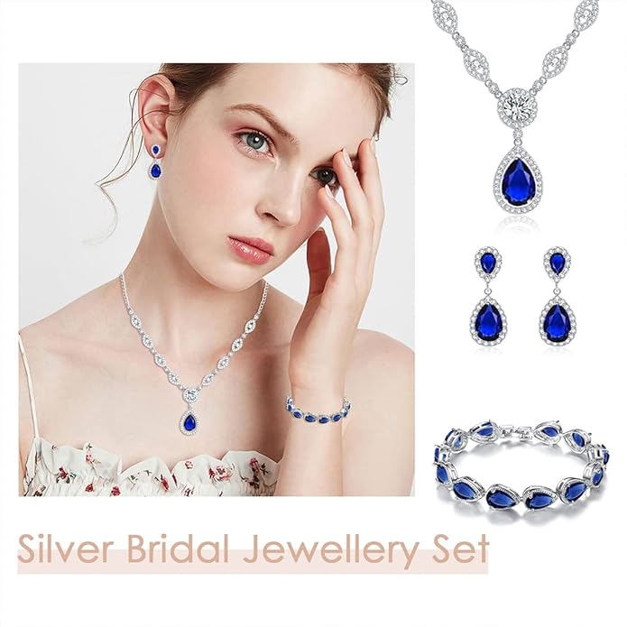 GULICX AAA Cubic Zirconia CZ Silver Plated Base Women's Party Jewelry Set Earrings Pendant Necklace