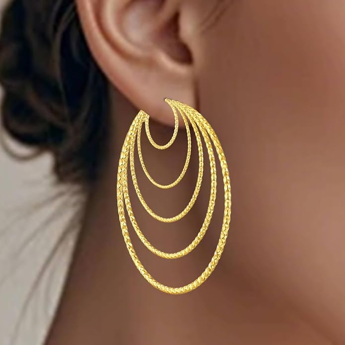 5/10 Pairs Stainless Steel Hoop Earrings for Women Hypoallergenic Large Small 14K Gold Plated Starry Sky Filigree Hoops Silver Plated Hoop Earring Pack Lightweight Fashion Earrings Set