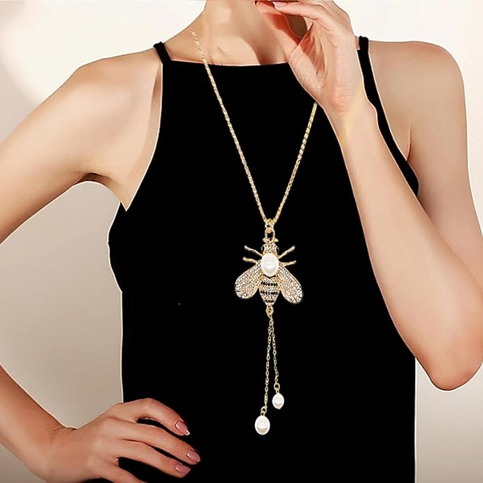 Honey Bee Brooches Crystal Insect Themed Bee Brooch Animal Fashion Shell Pearl Brooch Pin Gold Tone