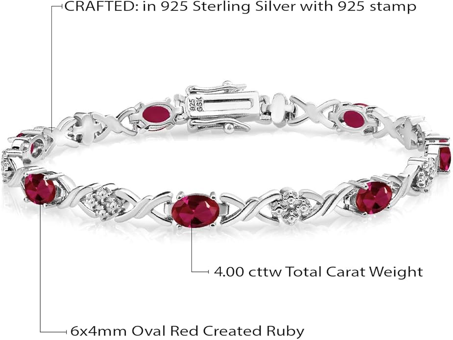 Gem Stone King 2-4 Cttw Infinity Link Gemstone Birthstone Tennis Bracelet for Women | 925 Sterling Silver | Oval 6X4MM | 7 Inch with Secure Clasp | Fine Jewelry for Her Mom Wife Anniversary