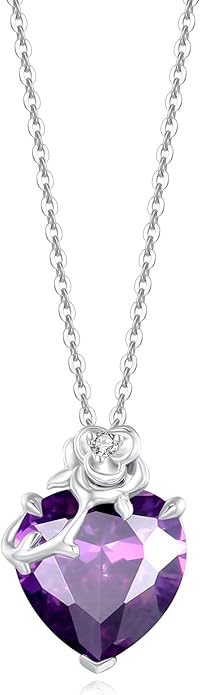 FANCIME 14K Solid White Gold Rose Pendant with Sterling Silver Chain Heart Birthstone Gemstone Fine Jewelry Christmas Gifts for Women Her