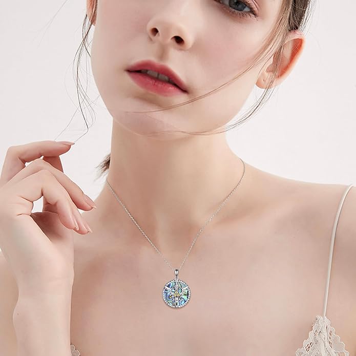 VONALA Artemis's/Poseidon's/Athena's/Weapons Necklace S925 Sterling Silver Plated Abalone Pendant Necklace for Women Men for Women Men