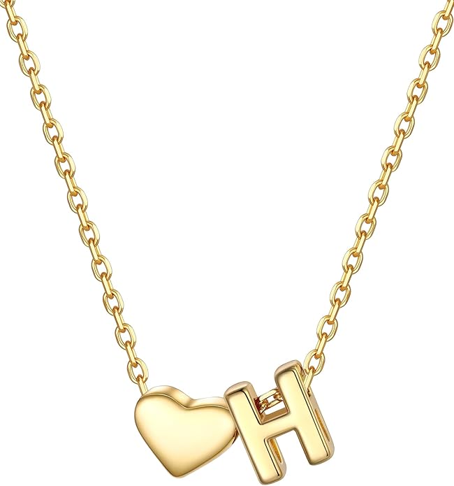 PROSILVER Initial Heart Necklace for Women, 925 Sterling Silver Tiny Heart Letter Necklace Siver, Gold Necklace, Come with Box