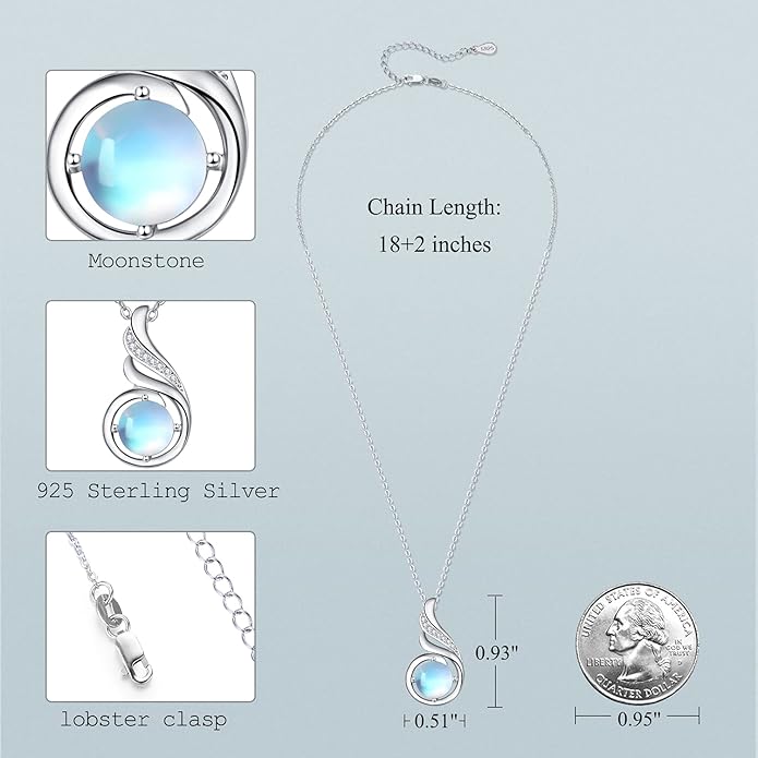 TANGPOET Birthstone Gemstone Necklaces for Women 925 Sterling Silver Dainty Pendant Jewelry Valentines Mothers Day Christmas Birthday Gifts for Mom Girlfriend Wife Daughter