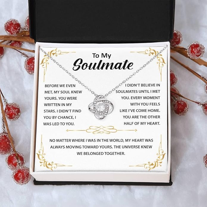 To My Beautiful Soulmate Necklace Romantic Gift for Girlfriend Wife With Message Card & Gift Box, Perfect for Anniversary Birthday Christmas or Valentine’s Day