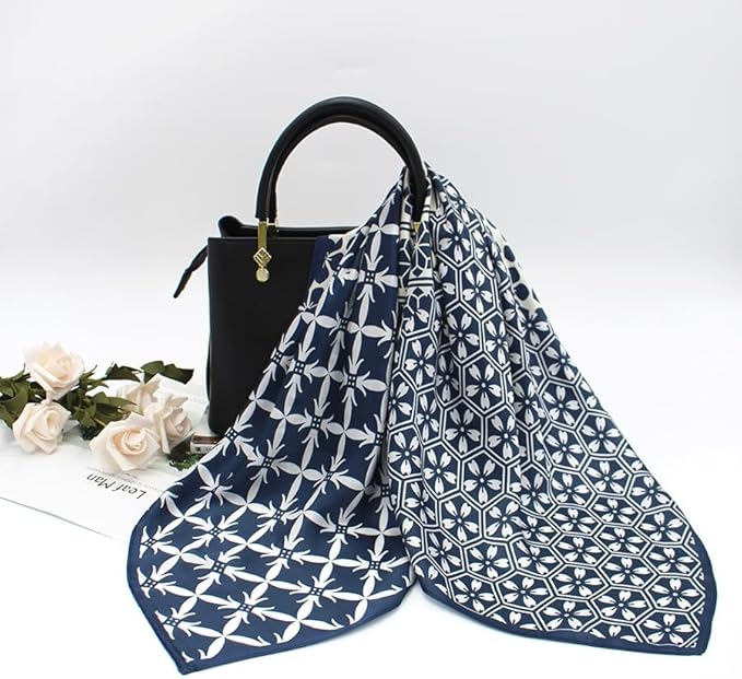 ANDANTINO 100% Mulberry Silk Square Scarf for Hair-25.6" X25.6'' Women Men Natural Silk Neckerchief Digital Printed Headscarf