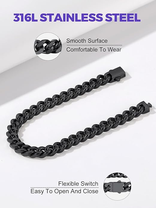 Richsteel 5/7/9/12mm Wide Miami Cuban Link Chain Bracelet for Men Women,Stainless Steel/Gold/Black Plated,7.4/8.2/9 Inch Length,Hip Hop Urban Street-wear Jewelry(Gift Wrapped)
