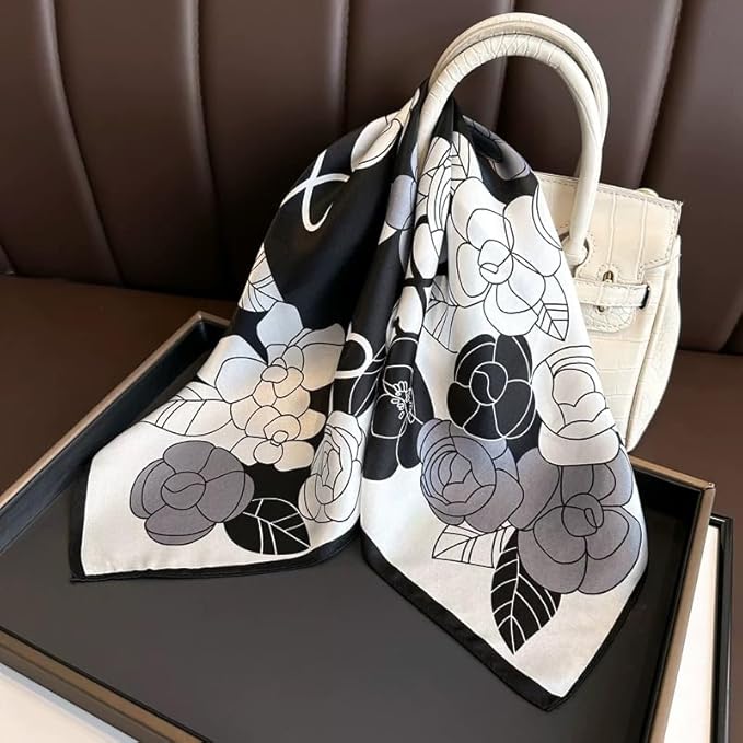 ANDANTINO 100% Mulberry Silk Square Scarf for Hair-25.6" X25.6'' Women Men Natural Silk Neckerchief Digital Printed Headscarf
