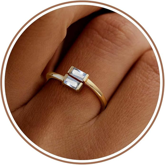 JSJOY Birthstone Rings for Women Dainty Emerald Blue Ring Birthday Gifts for Mom Her Gemstones CZ Ring for Teens Gold Rings That Don't Tarnish Adjustable Ring Jewelry Gifts