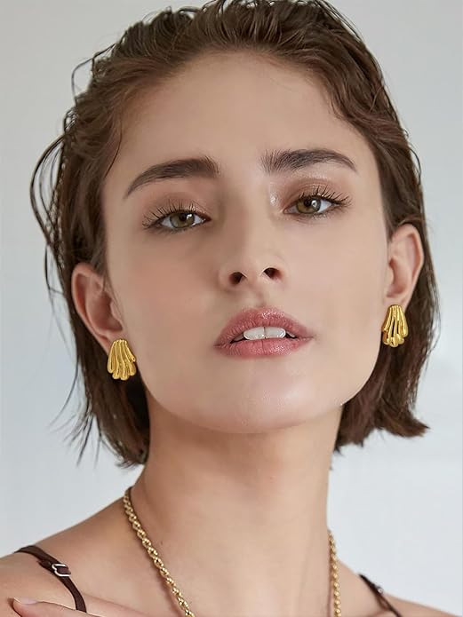 Irregular Gold Stud Earrings for Women Hammered Silver Stud Earrings Statement Geometric Earrings Vintage Gold Earrings