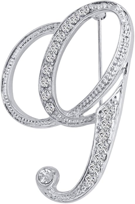 LiaSun A-Z 26 Letters Pins Brooches Silver Plated Metal Broaches Pins-Clear Crystal Initial Breastpin