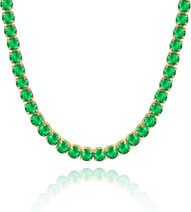KissYan Diamond Tennis Necklace for Women, 14K/White Gold Plated Cubic Zirconia Baguette Tennis Chain Chunky Paperclip Link Cuban Choker Necklace Dainty Jewelry Gifts
