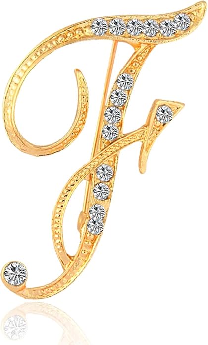 BeeGift Letter Brooch Pins Initial Rhinestone Brooch for Women Crafts,Rhinestone Crystal Lapel Pin Brooches Gold A-Z 26 Letters