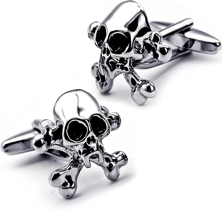 Punk Skull Cufflinks & Tie Clip for Men, Unique Cool 3D Skeleton Cuff-Links Necktie Bar Set, Silver Gothic Pirate Button & Stickpin, Novelty Tie Bars for Wedding & Cosplay Theme Party, Gift for Groomsmen Grooms - Love Forever till Death