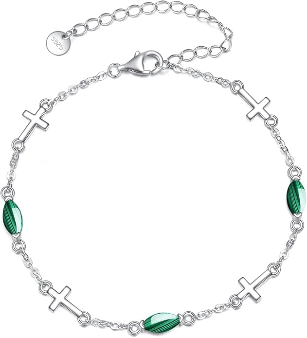 CRMAD Cross/Heart/Infinity/Star of David Bracelet for Women Sterling Silver Opal/Malachite/Moonstone Bracelet Cross Jewelry Gift for Women