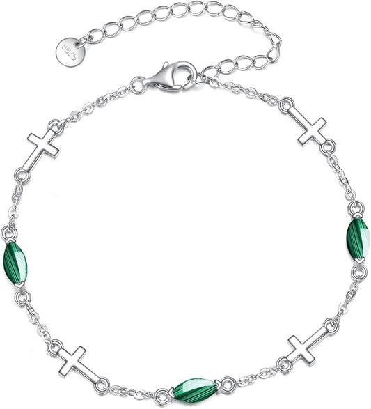 CRMAD Cross/Heart/Infinity/Star of David Bracelet for Women Sterling Silver Opal/Malachite/Moonstone Bracelet Cross Jewelry Gift for Women