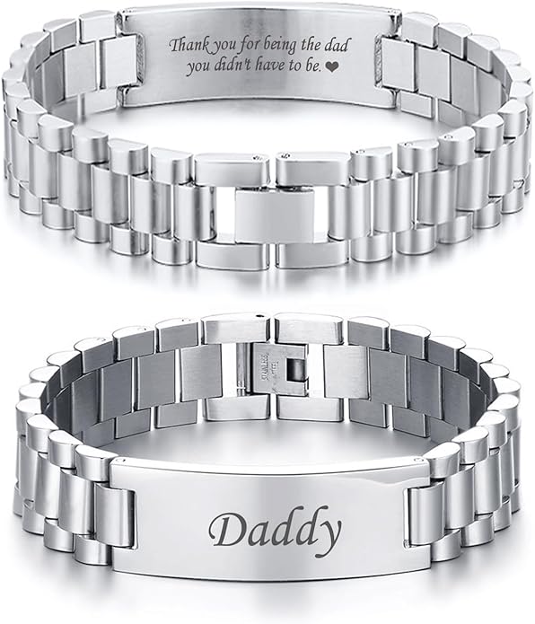 VNOX Masculine Watch Band Stainless Steel Link Bracelet Personalized Jewelry Gift for Men DAD Father Husband Boyfriend