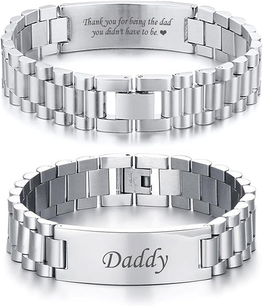 VNOX Masculine Watch Band Stainless Steel Link Bracelet Personalized Jewelry Gift for Men DAD Father Husband Boyfriend