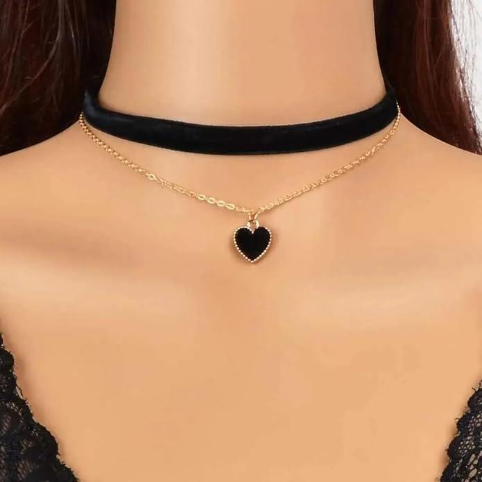 Fesciory Black Necklaces for Women, Adjustable Layered Velvet Leather Lace Collar Necklace, Goth Jewelry Gifts.