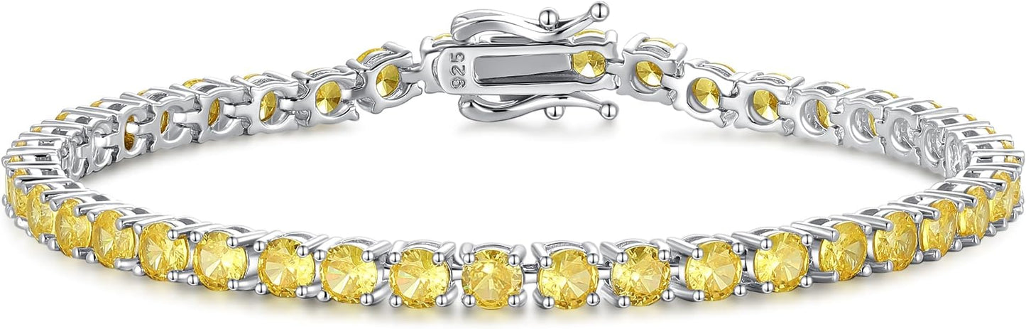 FANCIME Birthstone Bracelet Sterling Silver Gemstone Tennis Bracelets Fine Jewelry Wedding Bridal Prom Birthday Gift for Women Her, Length 7.2 Inch Width 4mm
