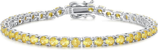FANCIME Birthstone Bracelet Sterling Silver Gemstone Tennis Bracelets Fine Jewelry Wedding Bridal Prom Birthday Gift for Women Her, Length 7.2 Inch Width 4mm