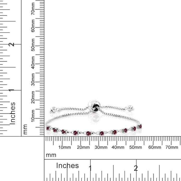 Gem Stone King Round Gemstone Birthstone Tennis Bracelet For Women | 925 Sterling Silver | 2.5MM Round | Fits Up To 9 Inch Wrist | Adjustable Bolo Bracelet For Women | Easy-On Easy-Off