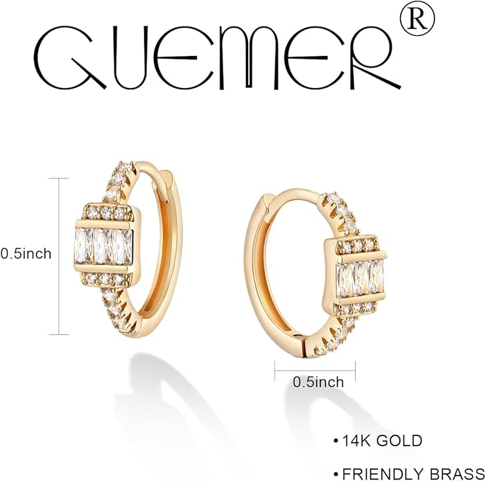 Gold Huggie Hoop Earrings 14K Gold Plated Dainty Chunky Thick Hoop Diamond Cubic Zriconia Inlay Sleeper Tiny Delicate Boho Beach Simple Hypoallergenic Jewelry Gift for Her
