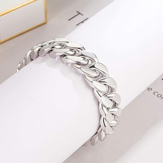 Fashion 925 Sterling Silver Solid Miami Cuban Link Chain Bracelet 8MM-12MM-14MM Curb Cuban Solid Thick Big Link Bracelet For Men 7-10 Inch Jewelry Gift
