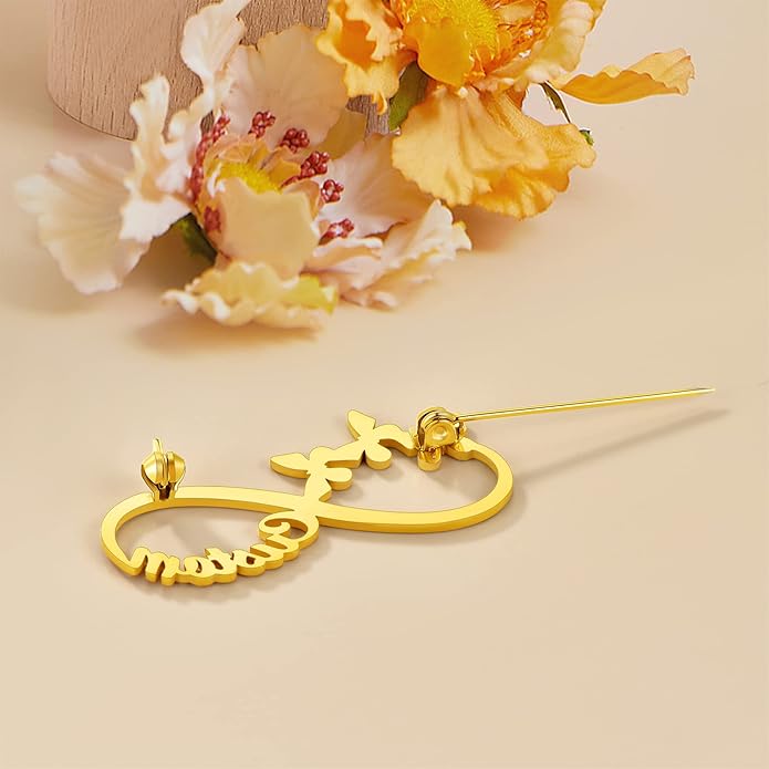 Custom4U Custom Name Pin Personalized Brooch Pins for Women Men Stainless Steel Name Tag with Letters/Initials - Silver/Gold/RoseGold/Black Customized Jewelry Gifts for Birthday Wedding Business Party