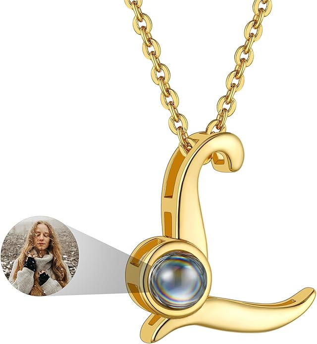 Custom4U Personalized Initial Picture Necklace for Women, Projection Necklace with Picture Inside, Gold/Silver Letter Pendant Necklace, Custom Photo Gifts for Mom Wife Birthday Valentines