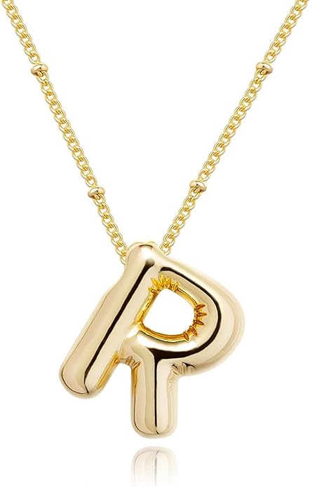 Initial Necklaces for Women, 14k Gold Plated Bubble Letter Necklace Chunky Gold Necklace Dainty Charm Initial Necklaces for Women Trendy Custom Preppy Stocking Stuff Necklace Christmas Gifts