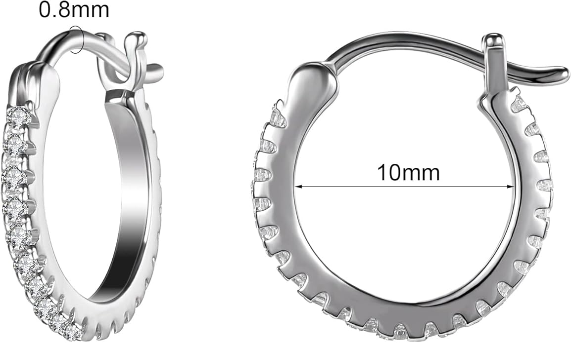 AoedeJ 925 Sterling Silver Hoop Earrings, High Polished Round Tiny Click-Top Hoop Earrings, Small Clasp Hoop Piercing Earrings